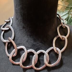 Womens Silver Plated Huge Link Chain Choker Necklace with Earrings & Bangles